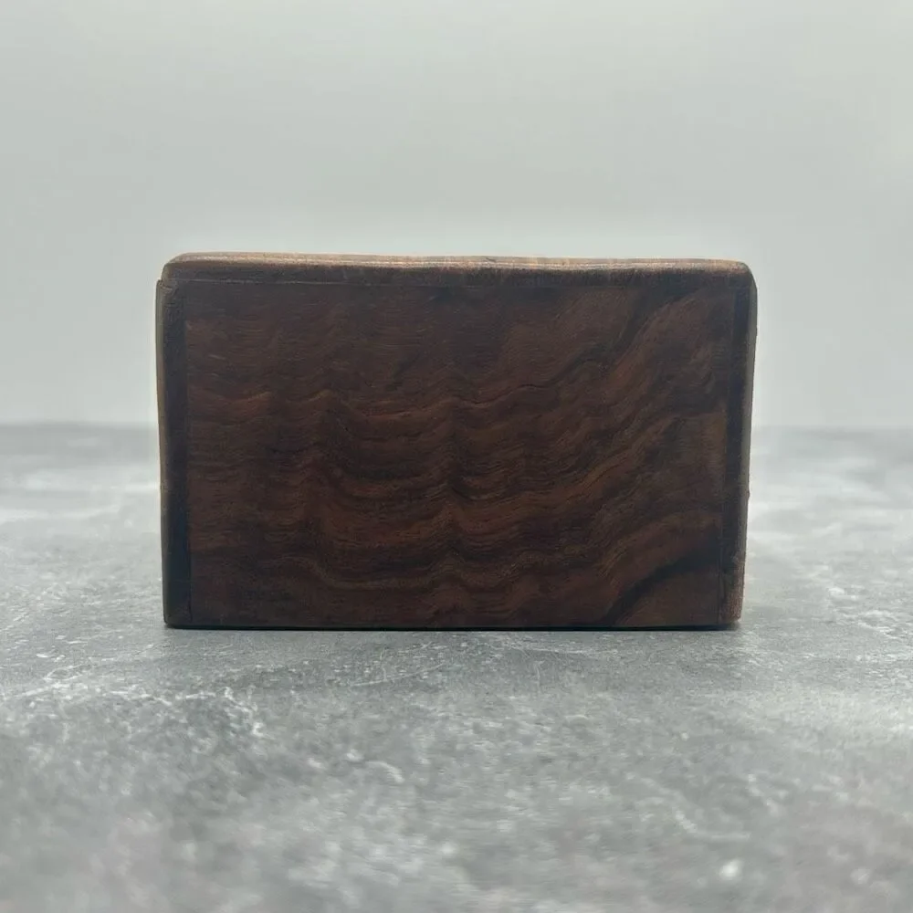 Vintage Hand Carved Wooden Trinket Jewelry Box Engraved Traditional Urns